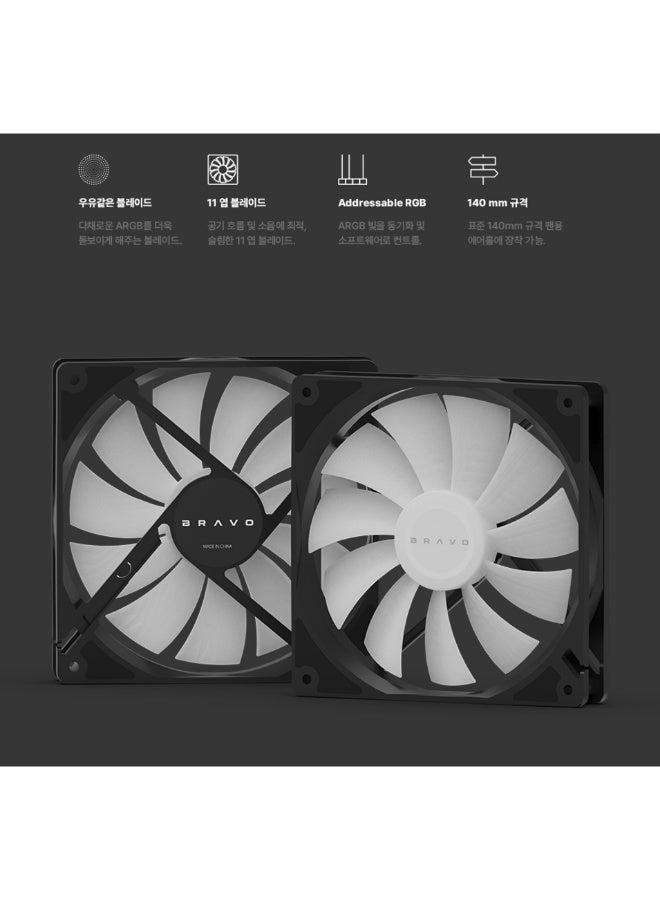Bravo G140 ARGB PWM 140MM aRGB PC Fan: Quiet, Powerful 1700 RPM ARGB 5V - 4Pin PWM Fan Controller Support - air flow 73.9 CFM - Hydro Bearing - Image 3